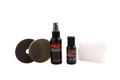 Glass Mechanix Headlight Rescue Prep and Coat bottles with sanding discs