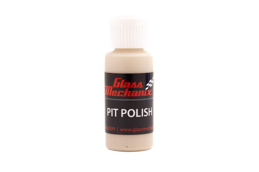 Glass Mechanix Pit Polish product bottle for finishing windshield repair pits