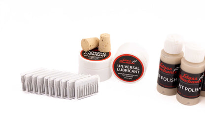 Glass Mechanix Enterprise Bulk Restock Pack close-up with tapered drill bits, universal lubricant, corks, and Pit Polish